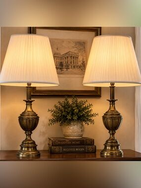 Vintage Stiffel Brass Table Lamps – Matching Pair – Working – As Is